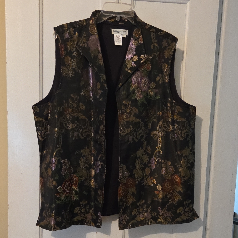 Coldwater Creek Black Brocade Floral Vest